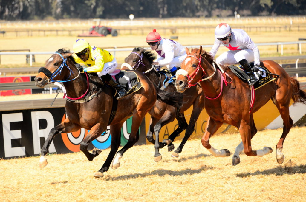 Deago Deluxe being ridden to victory at the Vaal by jockey Kabelo Matsuyane.