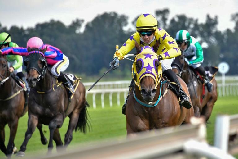 Picture of jockey on horse and racing