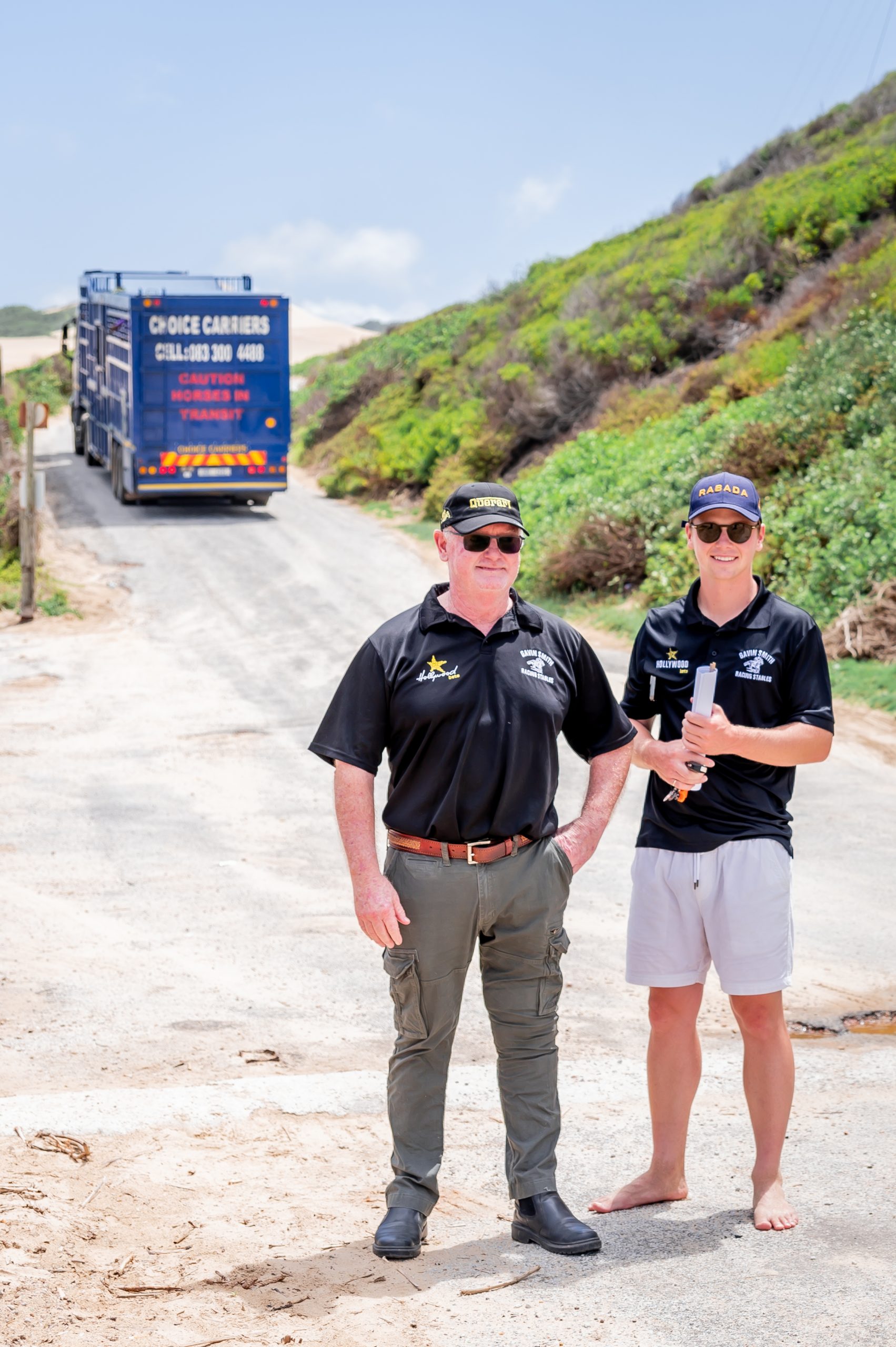 Dean with the late Gavin Smith at Maitland Beach (Pic - Pauline Herman)